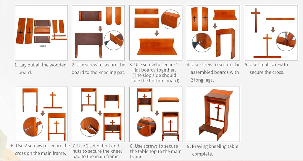 Prayer Bench Stool,Solid Wood Prayer Kneeler with Bench and Folding Table Top in Home,Church Prayer Table Chair Padded Kneeler Shelf for Kneeling at Home,Religious Gifts
