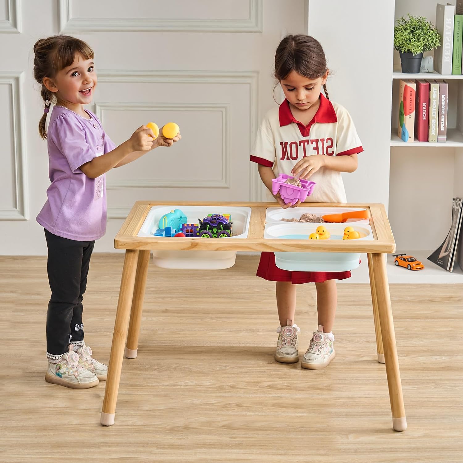 VEVOR Sensory Table for Toddlers, Kids Activity with 3 Foldable Storage Bins & Double-Sided Board, Indoor/Outdoor Play Sand and Water Table, Wooden Kids Sensory for Drawing Studying
