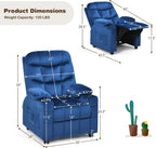 GLACER Kids Recliner, Velvet Adjustable Toddler Lounge Chair w/Cup Holder, Footrest, Lumbar Support, Armrests, Side Pockets, Kids Recliner Chairs for Boys Girls Age 3+ (Blue)
