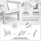 HDPE Adirondack Chair, Folding Outdoor Patio Chair with Cup Holder, Weather Resistant Wood Grain Lawn Chair for Backyard, Garden, Fire Pit, Deck, White