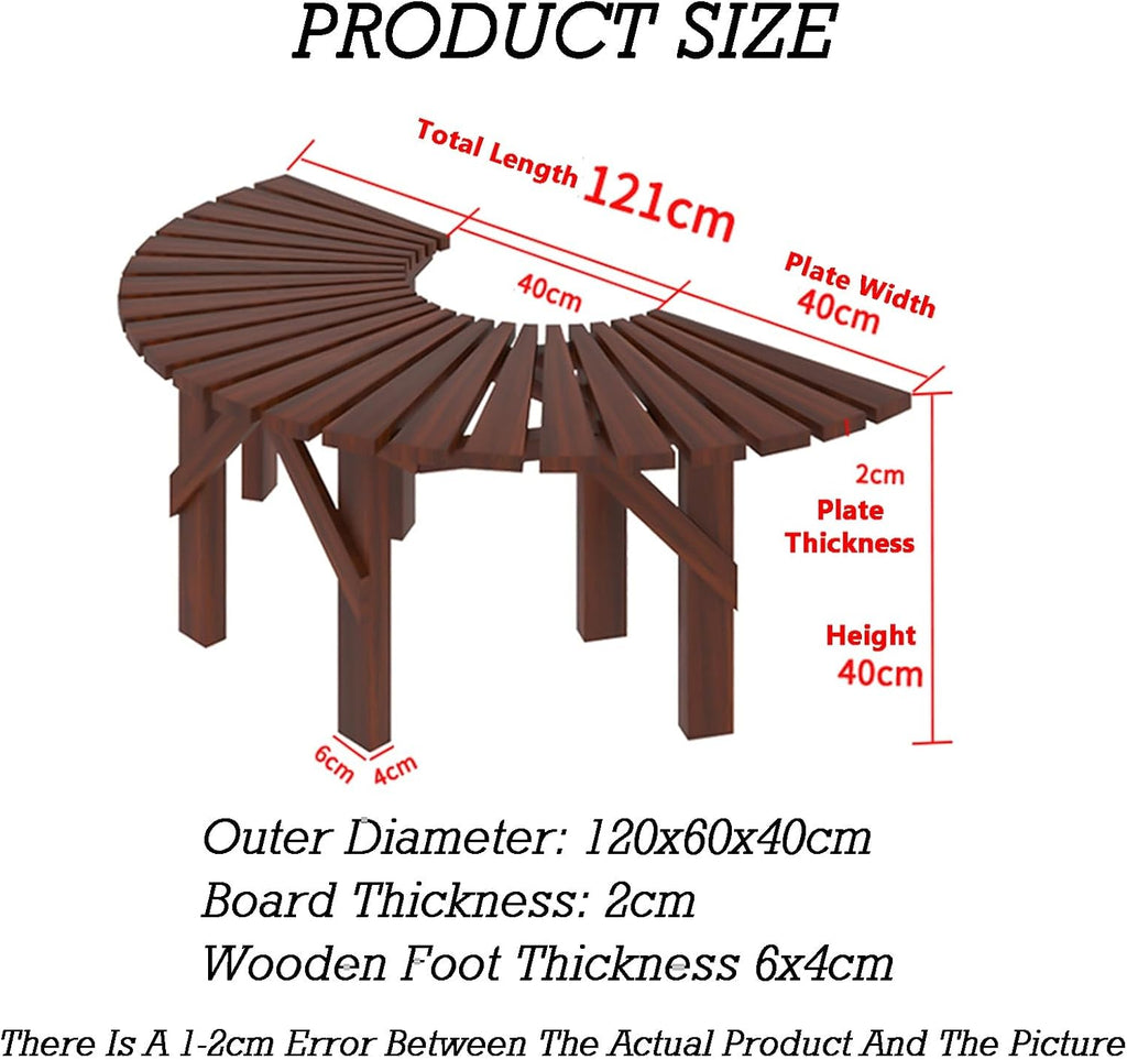 Tree Bench Wrap Around Park Seating Slatted Seat,for Garden, Lawn,Patio & Backyard Solid Wood Curved
