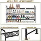 LINZINAR Shoe Rack Long 3 Tier Metal Shoe Organizer Metal Wide Shoe Shelf for Closet Entryway Bedroom Large Capacity Black