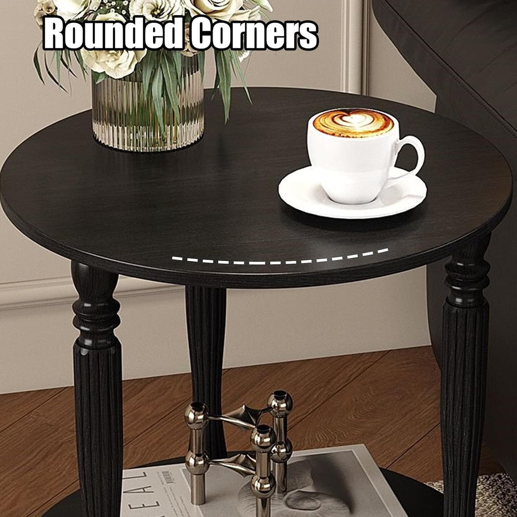 Round Side Table with Roman Column Legs, 2 Tier Sofa End Table with Storage,Accent Solid Wood End Tables,Small Circle Corner Tables for Living Room, Bedroom,50cm