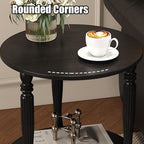 Round Side Table with Roman Column Legs, 2 Tier Sofa End Table with Storage,Accent Solid Wood End Tables,Small Circle Corner Tables for Living Room, Bedroom,50cm