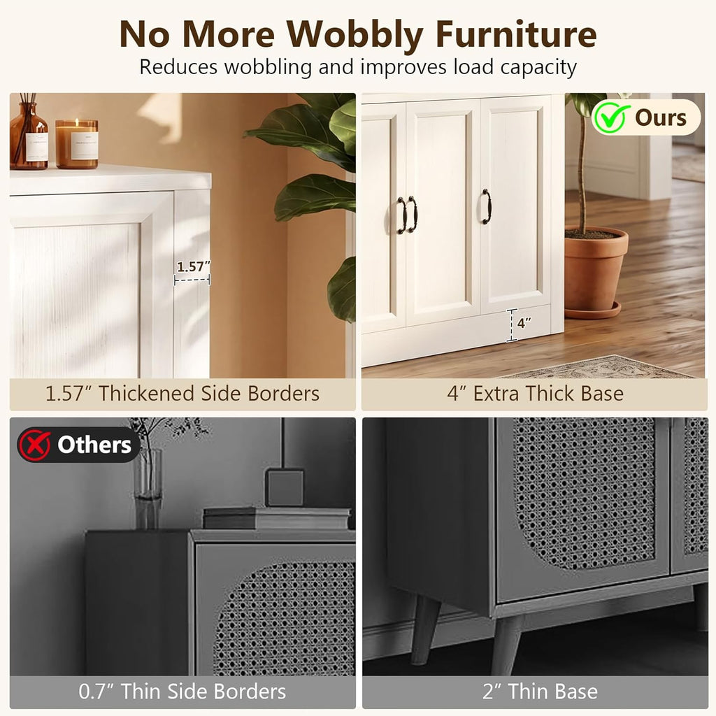 39"W Modern Buffet Cabinet with 3 Doors, Modular Sideboard Cabinet with Baseboard Design & Adjustable Shelves, Sturdy Coffee Bar Storage Credenza for Dining Room, Living Room (Vintage White)