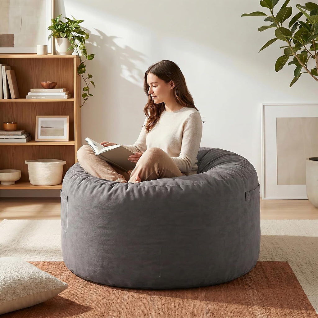 Bean Bag Chair, Bean Bags for Adults and Kids, Chair with Memory Foam Filled, Bean Bag Couch with Backrest and Armrests, Comfy Sofa for Living Room, Bedroom and Dorm, Dark Grey 36"