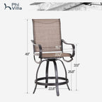PHI VILLA Outdoor Swivel Bar Stools Set of 4, Counter Height Patio Chairs with Waterproof Textile Fabric Brown, Rustproof Metal Frame & Circular Footrest for Poolside, Garden, Yard