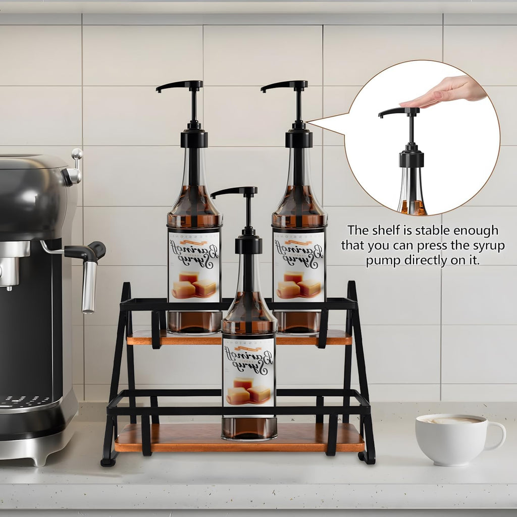Coffee Syrup Rack Organizer,6 Bottles Syrups Holder Stand for Coffees Bar,2-Tier Syrup Storage Shelves for Coffee Station,Kitchen Spice Rack Wine Rack for Wine Dressing