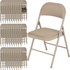 30 Pack Folding Chairs, Fabric Dining Chair Set with Padded Cushion and Back, Indoor Outdoor Seat for Home Office, Parties, Events, Wedding, Extra Guest Seating, Desert Khaki