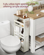 VASAGLE 4-Tier Slide-Out Storage Cart, Slim Kitchen Cart for Small Spaces, with Wheels, Handle, Bathroom, Laundry Room, 5.9 x 17 x 34.1 Inches, Rustic White and Honey Brown ULRC050K01