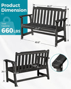 Outdoor Bench, 2-Person HDPE Garden Bench, All Weather Poly Patio Bench for Outdoors, Garden, Backyard, Porch and Park, 660 lbs Weight Capacity, Black