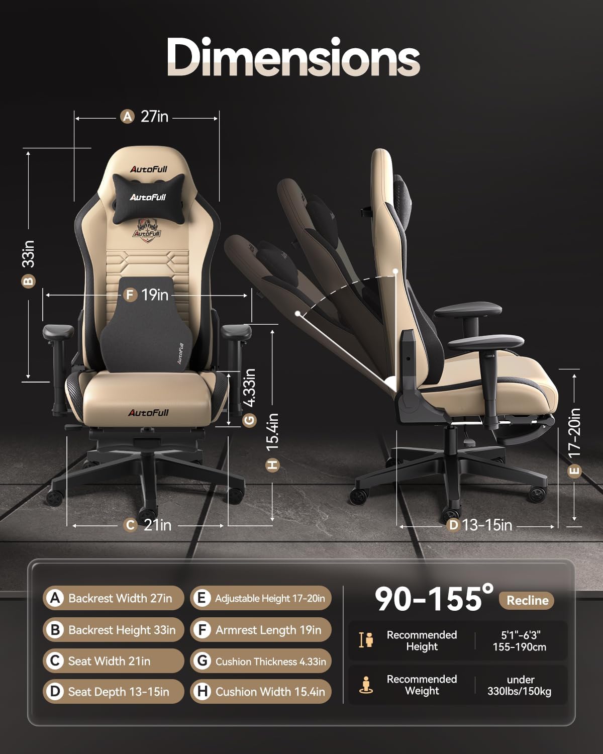 AutoFull C3 Gaming Chair, Racing Style Gaming Chair with Ergonomic Lumbar Support,Adjustable High Back PU Leather PC Chair with Footrest,Brown
