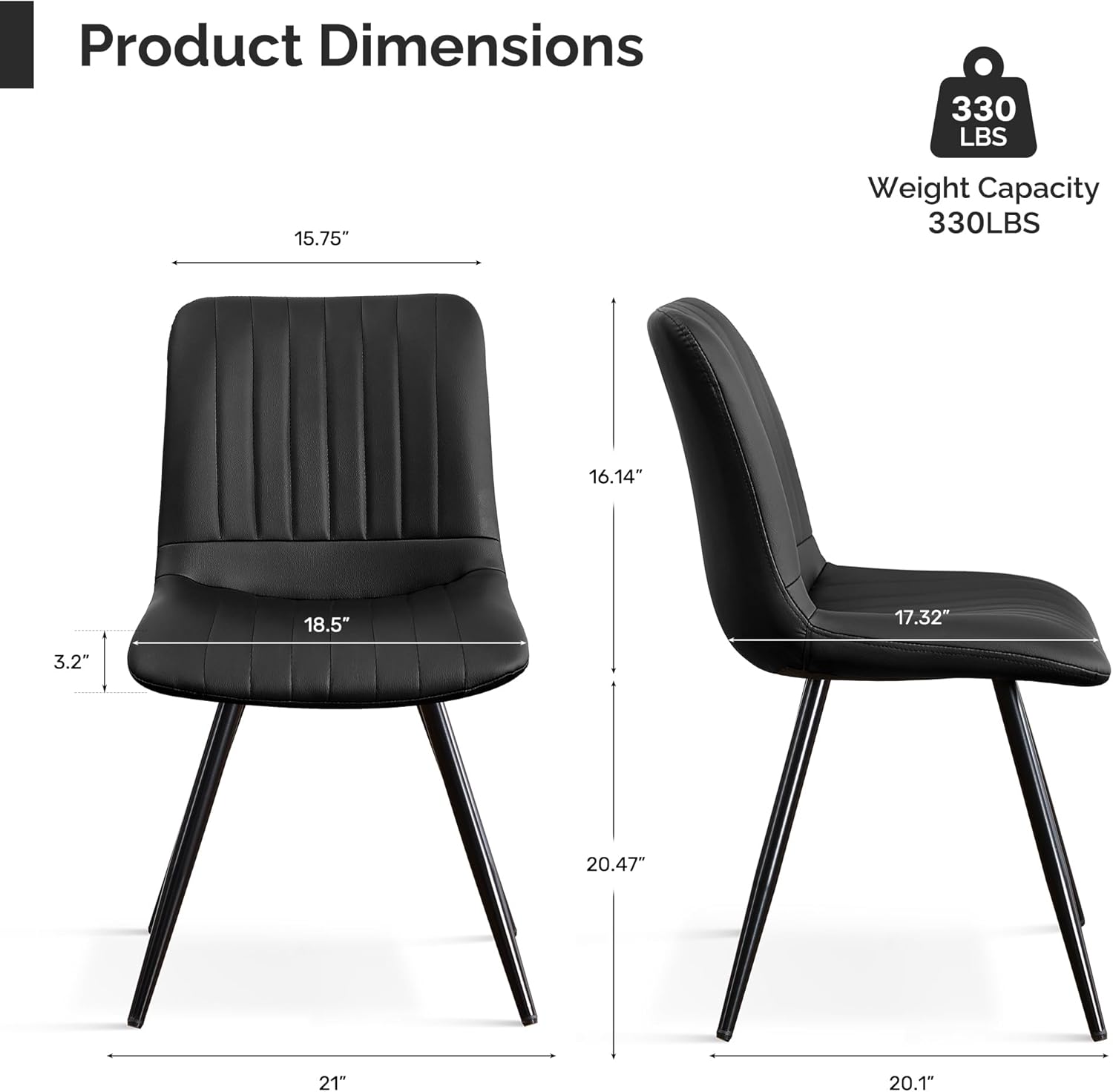 Black Dining Chairs Set of 4, Dining Chairs with Thick Cushions, PU Leather Upholstered Kitchen Dining Room Chairs with Metal Legs for Dining Living Room