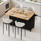 JassmiPkwy 59’’ Rolling Kitchen Island Cart with Drop Leaf and Power Outlet, Movable Kitchen Islands with 3-Tier Door Storage Shelf, Island Table on Wheels, 2 Large Drawers, Towel Racks, Black
