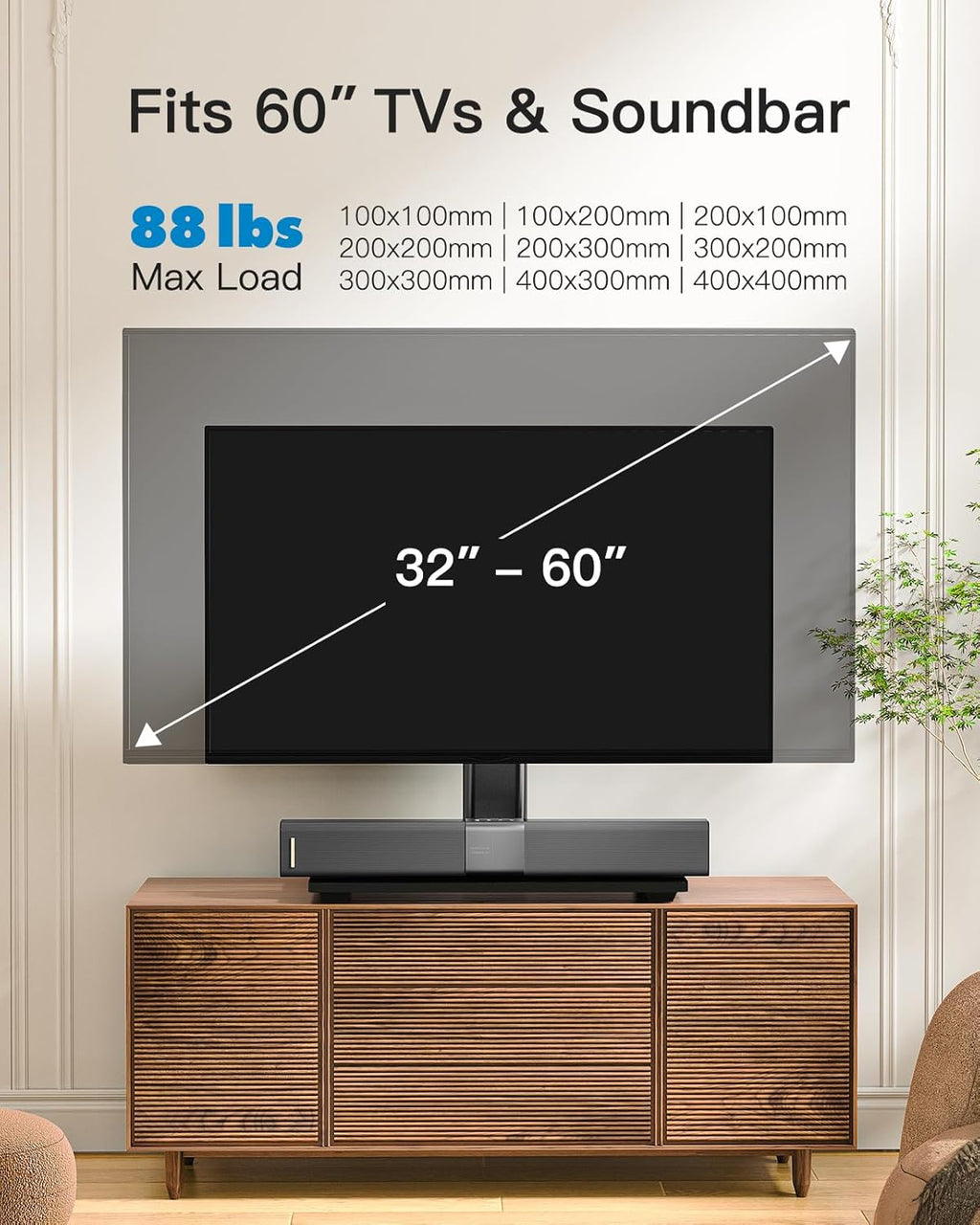 PERLESMITH Universal TV Stand Legs for 32-70 inch TVs, Table Top TV Stand up to 99 lbs, Height Adjustable Television TV Mount, Universal TV Base for Livingroom & Bedroom, VESA 400x400mm PSTVS04-N2