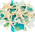 JQAQJU 8PCS Starfish & 9OZ Green Sea Glass Decor for Crafts, Frosted Seaglass Pieces & Starfish, Beach Glass for Crafts Wedding DIY Crafting Ornaments Christmas