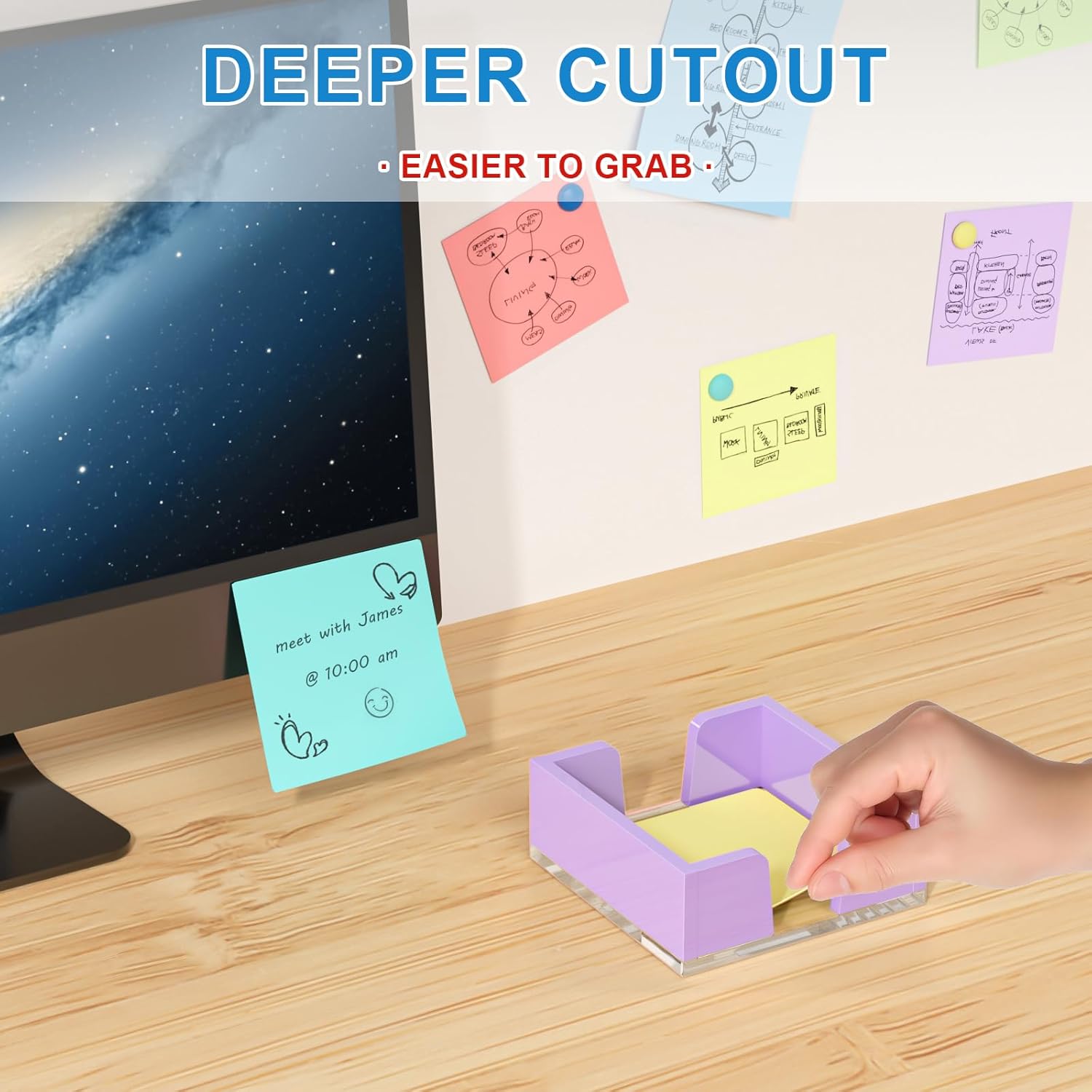 WINFFOR Acrylic Notepad Holder Dispenser - 3x3 in Sticky Note Memo Holder for Desk Organizer (W/O Pads) Office Desk Accessories School Supplies, Purple