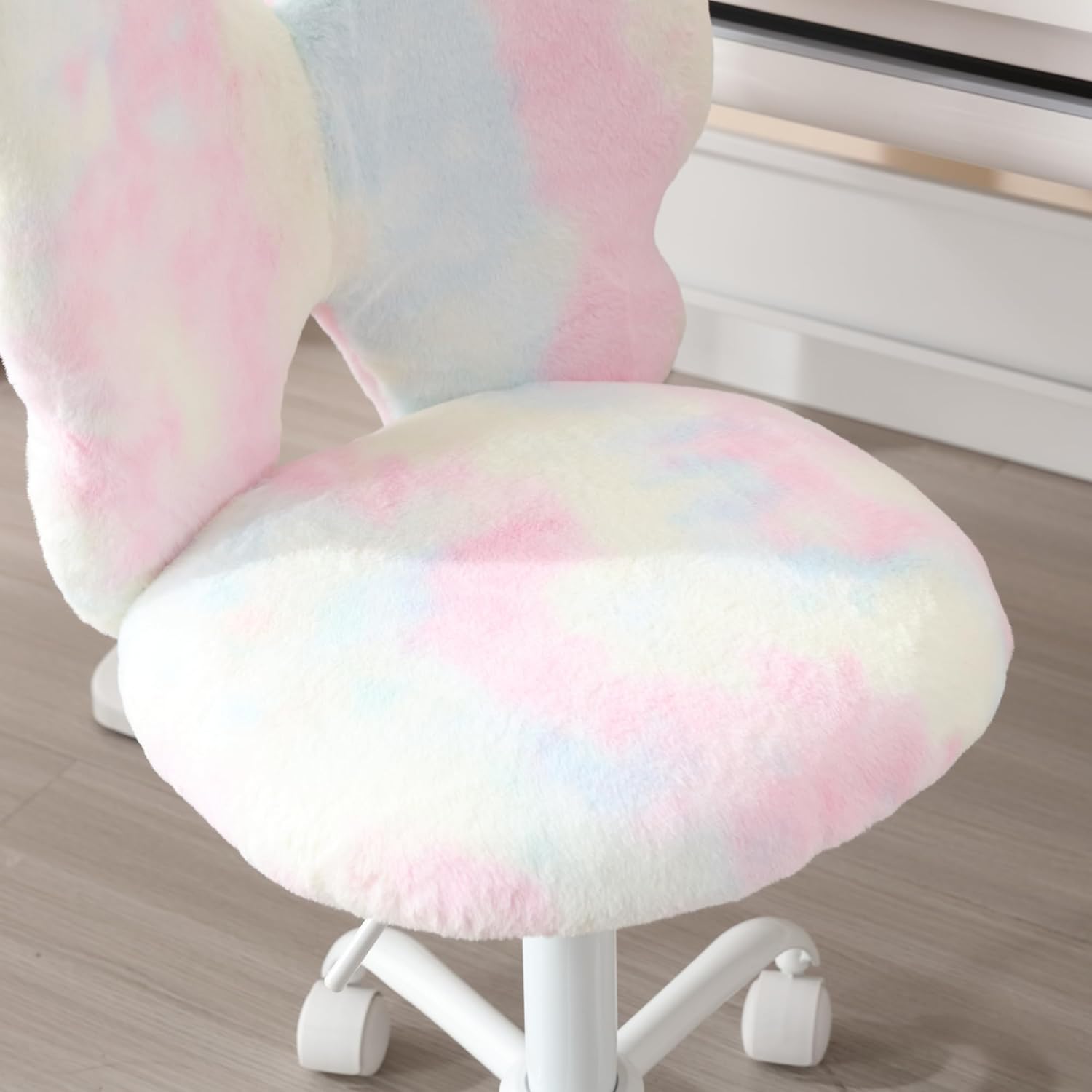 Kmax Kids Desk Chair, Faux Fur Butterfly Chair with Wheels Adjustable Cute Swivel Kids Office Chair for Bedroom Reading Room - Colorful
