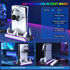 PS5 / PS5 Slim Cooling Station with Controller Charging Station - LED Light Cooling Stand for Playstation 5 Slim Disc/Digital Console, Accessories Incl RGB Light/Cooler Fan/3 USB Hubs/Headset Holder