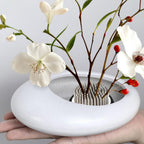Flower Frog Vase Kit, Ikebana Flower Arrangement, Ceramic Water Drop Flower Pot & Flower Frog Flower Arrangement Vase Kit (White Small Size)