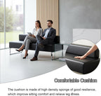 Modern Waiting Room Bench with Backrest Upholstered Office Guest Chair Metal Frame Reception Seating for Lobby Salon Airport Bank and Conference Room Black Frame 17" Dx47 Wx17 H