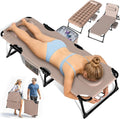Suteck Tanning Chair with Face Hole, Folding Beach Lounge Chairs, Beige | Adjustable 5-Position Reclining Chaise, Removable Cushion & Pillow, Cooler Bag, 500Lbs Heavy-Duty for Outdoor Camping& Home