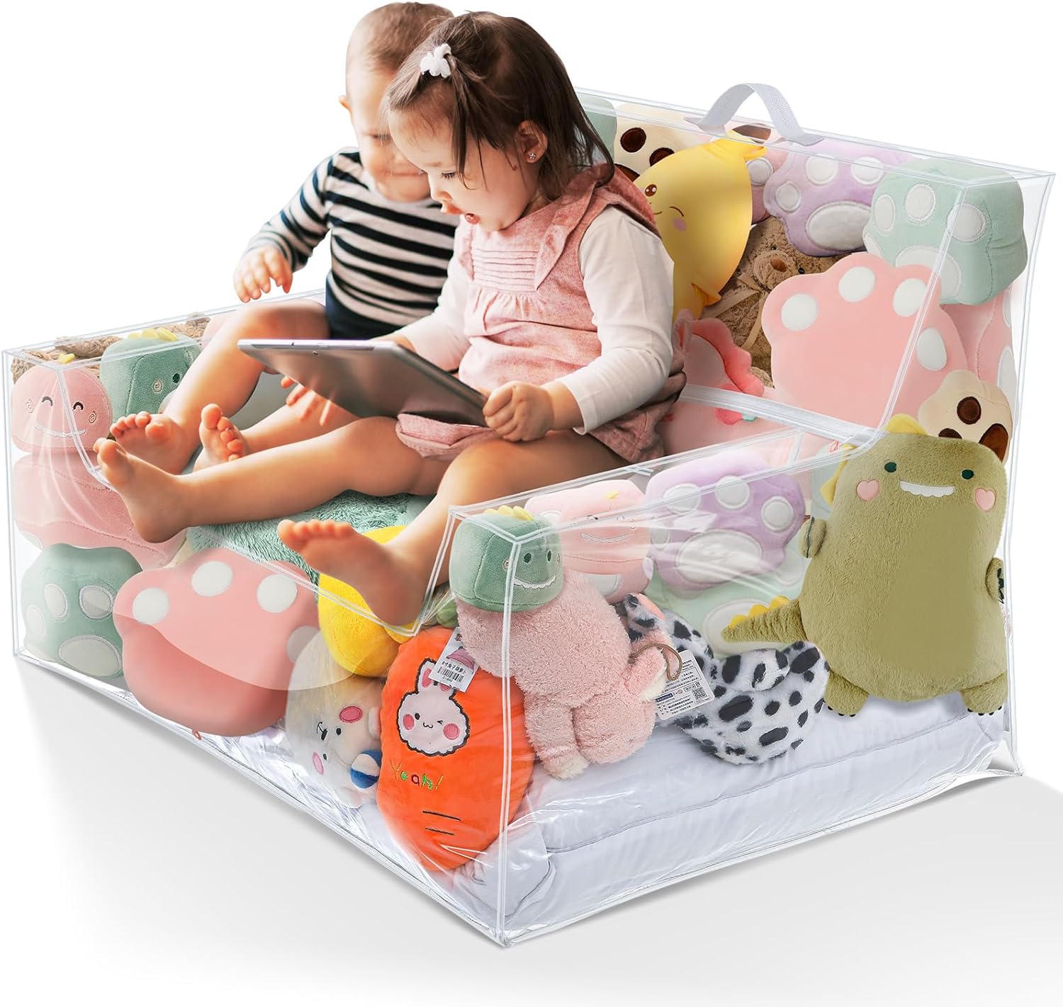 Teenyyou Stuffed Animal Storage Bean Bag Chair Sofa Cover Zipper Large Transparent PVC Stuffed Animal Organizer Bean Bag Seat Only for Organizing Rooms Plush Toys When Filled(38 Inch,Sofa Style)