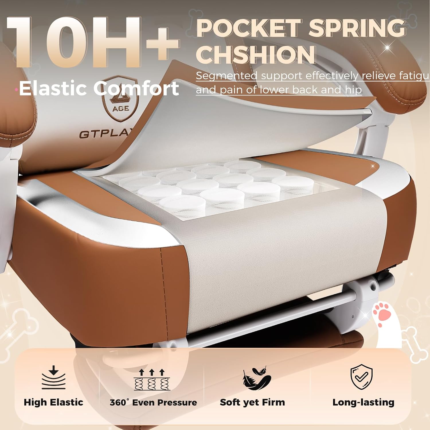 GTPOFFICE Cute Gaming Chair with Cat Ears, Ergonomic Computer Chair with Footrest Cat Paw Lumbar Support Comfortable Reclining Game Chair Desk Chair for Adult Teens, Soft Fabric, Russet Brown