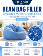 Bean Bag Filler, 6lbs Shredded Memory Foam Filling, Memory Foam Pillow Stuffing for Bean Bag Refill, Couch, Cushion, Stuffed Animals, Dog Bed, Arts Crafts,Blue and White