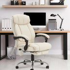 HOMREST Heated Office Chair, Beige | Vibrating Massage, Ergonomic Executive Desk Chair, Retractable Footrest and Lumbar Support, High-Back Reclining PU Leather