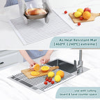 Ohuhu Over Sink Dish Drying Rack, 17.6" W x 15.4" L Roll Up Dish Racks Kitchen Sink Organizer Silicone Wrapped Large in Sink Dish Drying Rack Foldable Rolling Drain Mats Anti-Slip