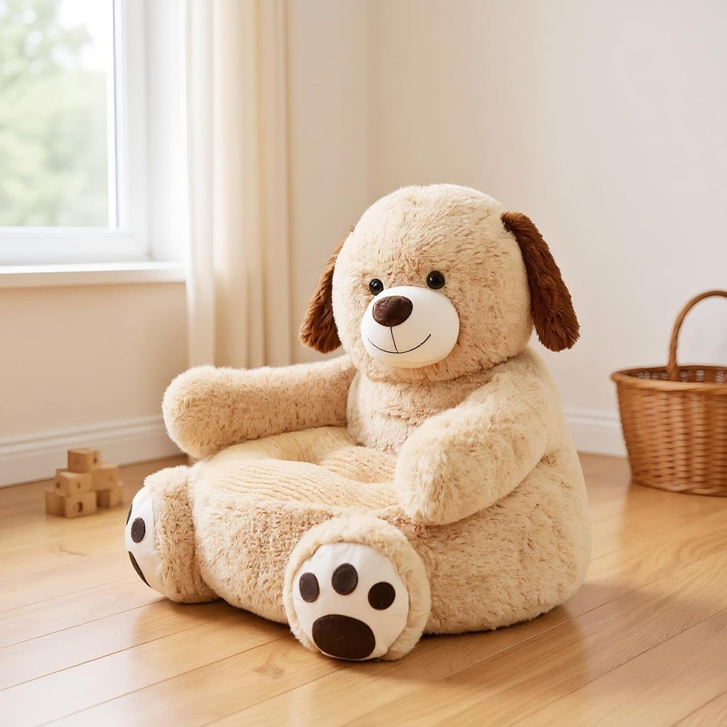 Cute Kids Sofa Seat Dog Shaped Chair Bean Bag Chair Seat Armrest Chair Sofa Animals Seat Cushion for Play Room Comfortable Animal Shaped Cushion for Home Bedroom Decoration (Light Brown Dog)
