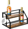 Coffee Syrup Rack Organizer, Syrup Bottle Holder Stand for Coffee Bar, 2-Tier 8 Bottles Storage Shelves for Syrup, Wine, Dressing for Kitchen Countertop, Rustic Brown & Black