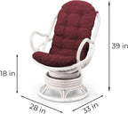 Java Lounge Swivel Rocking Chair with Dark Brown Cushion Natural Rattan Wicker Handmade, White Color