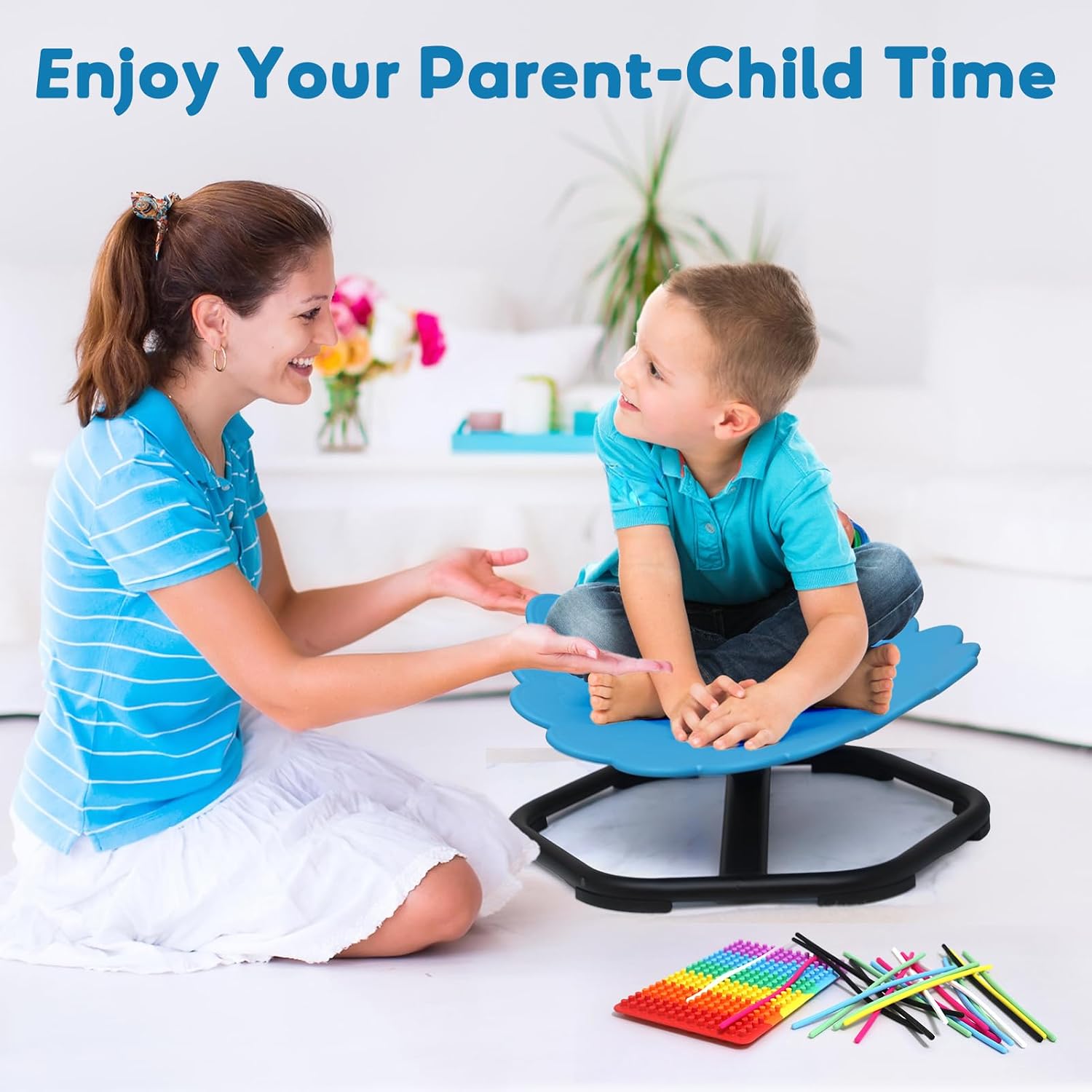 YGJT Kids Sensory Swivel Chair, Spinning Chair for Autistic Kids & ADHD Children, Autism Sensory Products Sit and Spin Activity Toys, Toddler Wobble Training Body Coordination, Blue
