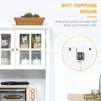 Elegant Buffet with Hutch, Kitchen Pantry Storage Cabinet with Framed Glass Door Drawer and Microwave Space, White,15.8 * 27 * 64.5
