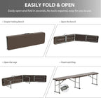 6ft Plastic Folding Bench with Carrying Handle & Lock, Portable Outdoor Bench in Garden Picnic Camping Dining Party Seat, Waterproof Bench for Soccer Activities, Ratten Patterned(2 Pack)