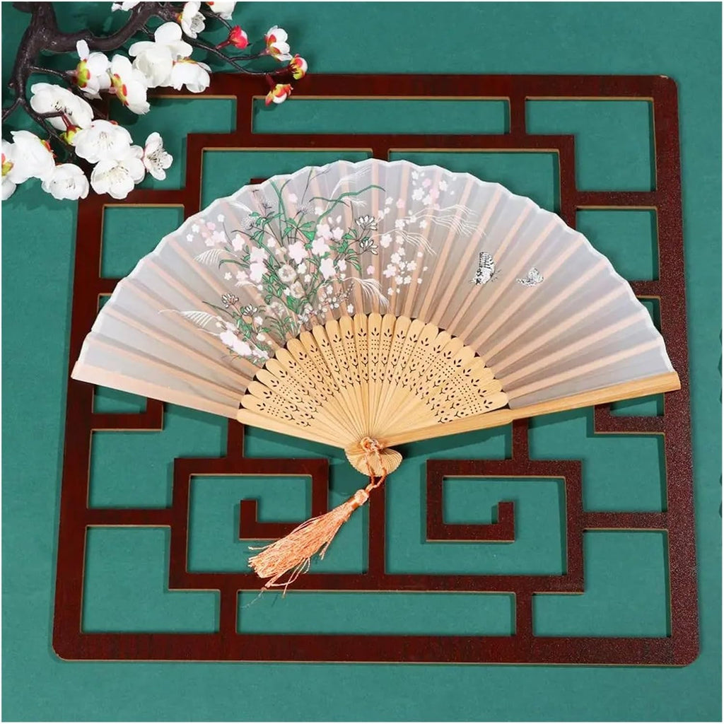 Retro Flower Pattern Home Decoration Elegant Folding Fan Painting Handheld Fan Dance Performance Props