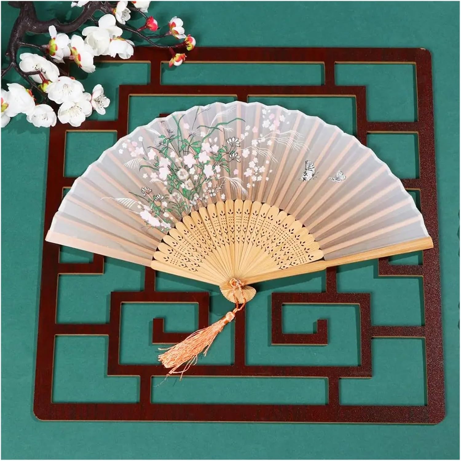 Retro Flower Pattern Home Decoration Elegant Folding Fan Painting Handheld Fan Dance Performance Props