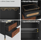 ARTPOWER 48" Coffee Bar Cabinet with Wine Racks and Drawers, Modern Buffet Sideboard with Pull-Out Wine Storage, Liquor Bar Cart for Kitchen, Dining Room, Living Room (Black)