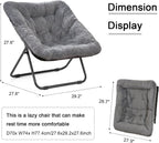 Grezone Folding Comfy Saucer Chair,Soft Faux Portable Folding Bedroom Chair for Bedroom, Dorm Rooms, Apartments, Lounging, Garden,Grey