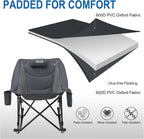 Oversized Camping Chair for Adults, Lawn Chairs Outdoor Fold up, Rocking Camping Chairs with Pillow for Picnic, Heavy-Duty 600D Oxford Cloth with Cup Holder, 350 Pound Capacity, Grey.