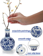 Goaste 3 Pack Small Blue and White Porcelain Vases, 5.5 Inch Tall Mini Vintage Vases, Classic Decorative Bud Vase, Chinoiserie Ceramic Vase for Home Decor, Office, Party Decoration and Events
