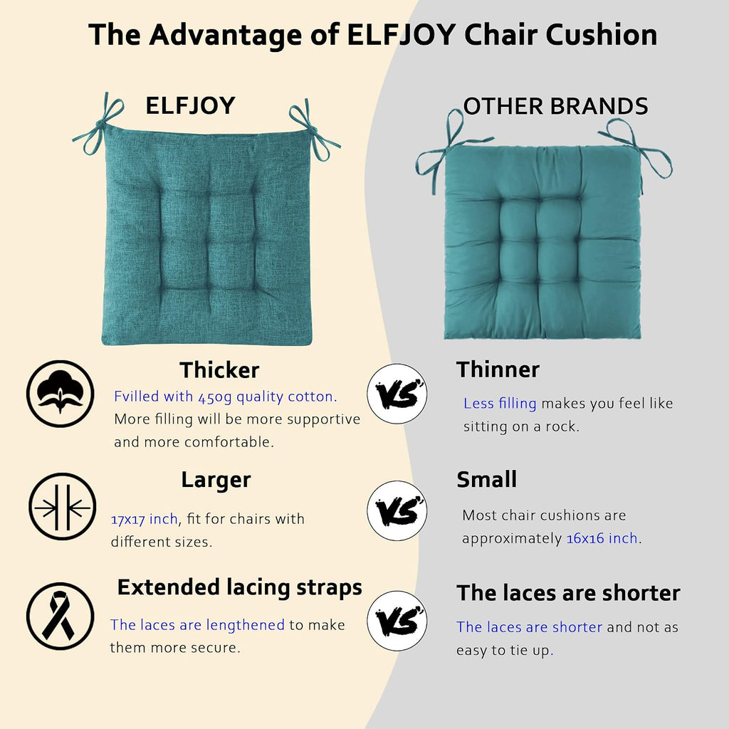 ELFJOY Rocking Chair Cushion Large Rocking Chair Pads with Ties Premium Linen High Back and Seat Cushion 2 Piece Set Linen Retro Blue