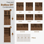 71" Farmhouse Kitchen Pantry Cabinet with Glass Doors, Set of 2 – Dark Brown Freestanding Coffee Bar Hutch with Adjustable Shelves, Large Storage Cabinet with Microwave Stand for Living Room & Kitchen