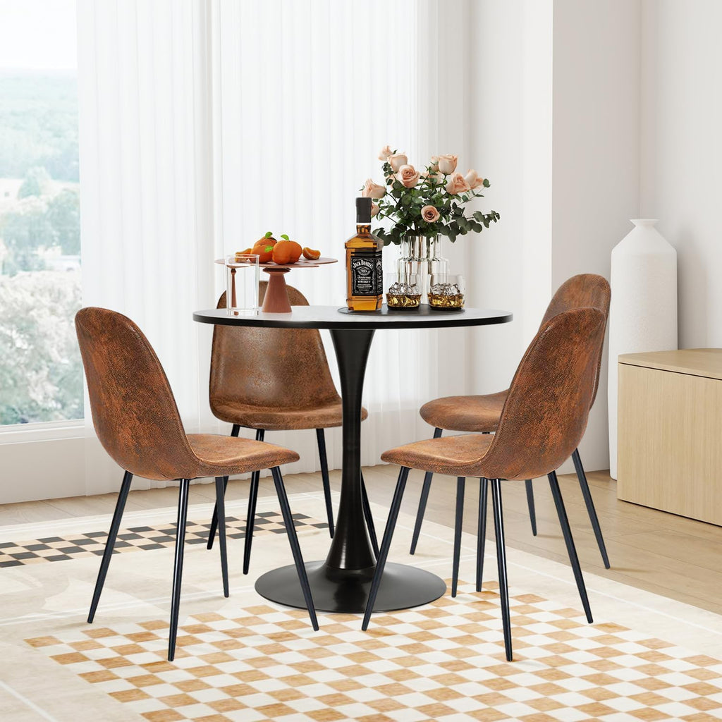 FurnitureR Mid-Century Modern Suede Dining Chairs Set of 4 with Metal Legs, Upholstered Fabric Accent Side Chair for Dining Room, Kitchen Living Room, Café, Brown