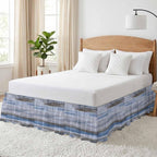 Grey Blue Paint Bed Skirt Queen Size 16" Drop Watercolor Abstract Light Blue Stripes Ruffled Wrap Around Bed Skirts Adjustable Elastic Bedskirt Dust Ruffle for Queen King California King Bed