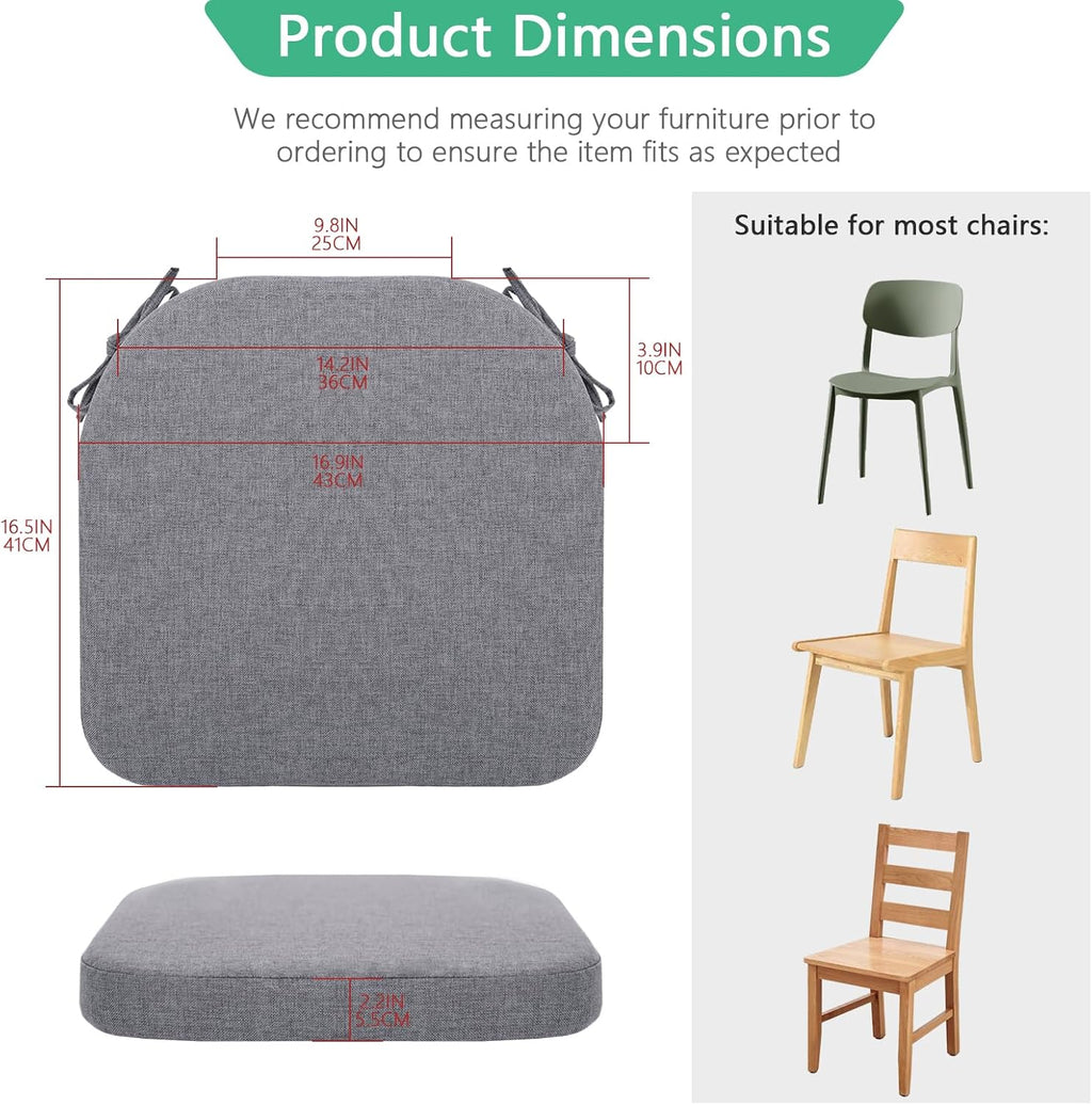 Helios&Hestia Indoor Dining Chair Cushions with Ties for Kitchen, Outdoor Seat Pads with Removable Cover, Non-Slip Bottom, Waterproof, High-Resilient Foam, 17" x 16" x 2", Set of 8, Dark Grey