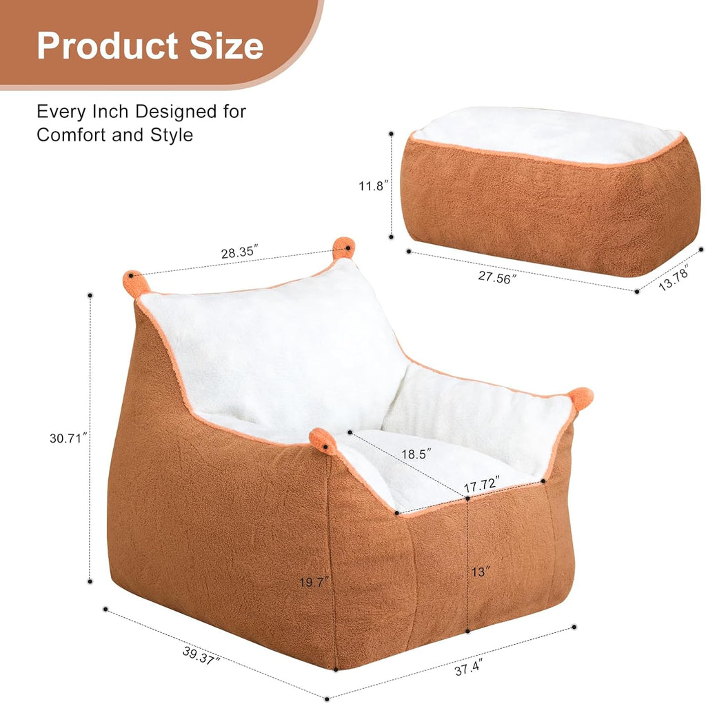 Giant Bean Bag Chair for Adults,Use Soft Polar Fleece Fabric, Floor Lounge Sofa with Armrests BeanBag Lazy Sofa for Bedroom, Living Room, Game Room for Relexing, Reading(Brown)