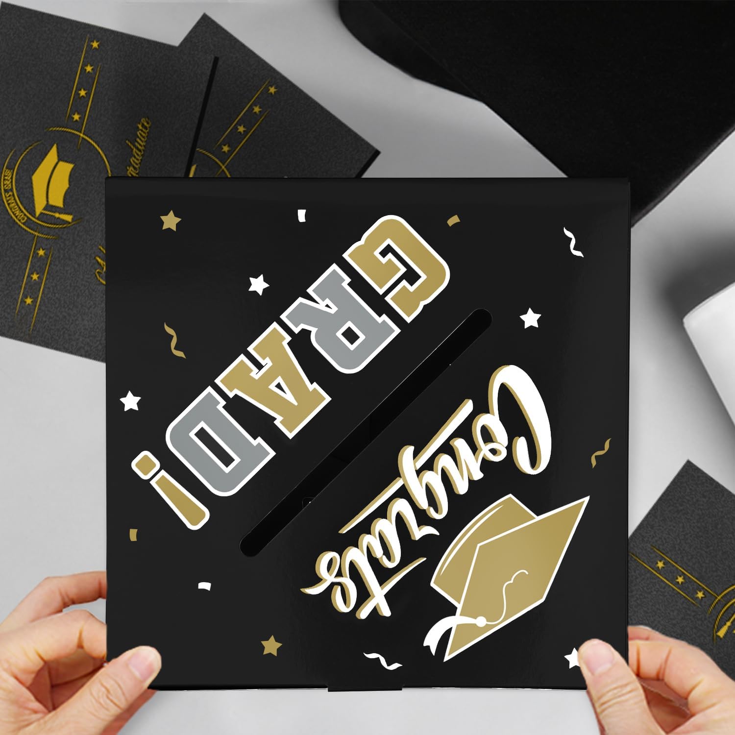Gatherfun Graduation Decorations 2026 Graduation Box Graduation Card Box for Graduation Gift Graduation Party Favors Decor Party Supplies （Black and Gold）